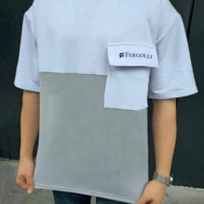 Torba Cep Detaylı  Parçalı T-Shirt - Gri -